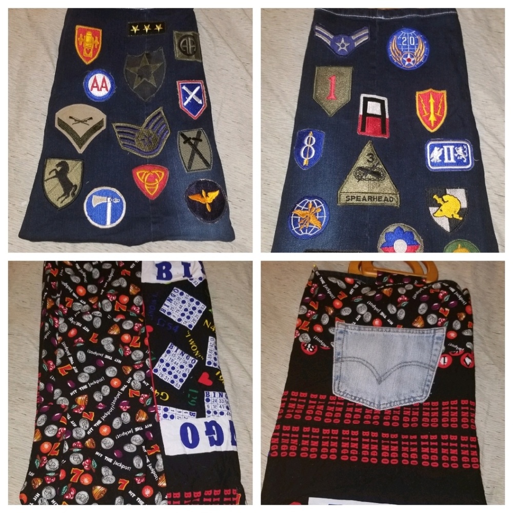 Handmade denim bag with military Memorabilia patch